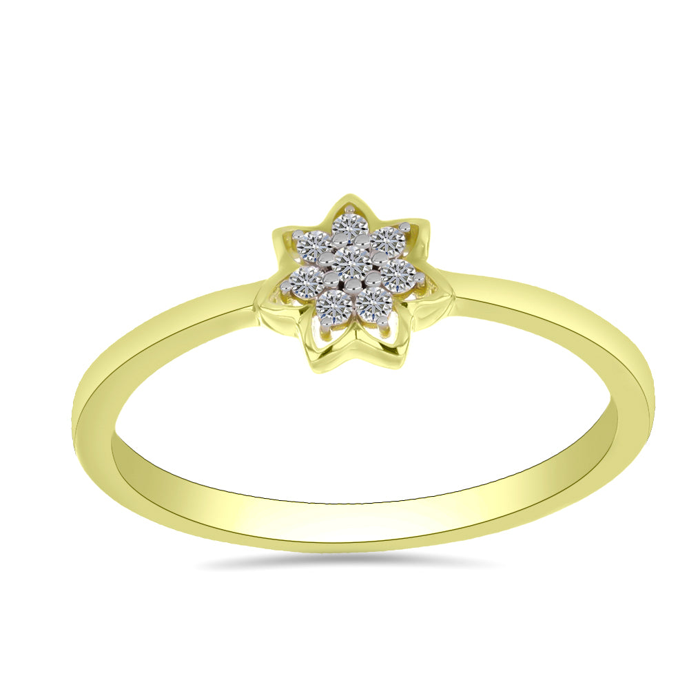 Anel de Prata com Banho de Ouro com Diamante Branco