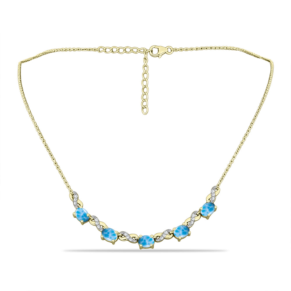Colar de Prata com Banho de Ouro com Larimar e Topázio Branco  Contraste: Cabeca de Veado (800) 1 