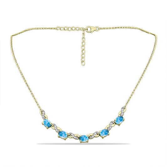 Colar de Prata com Banho de Ouro com Larimar e Topázio Branco  Contraste: Cabeca de Veado (800)