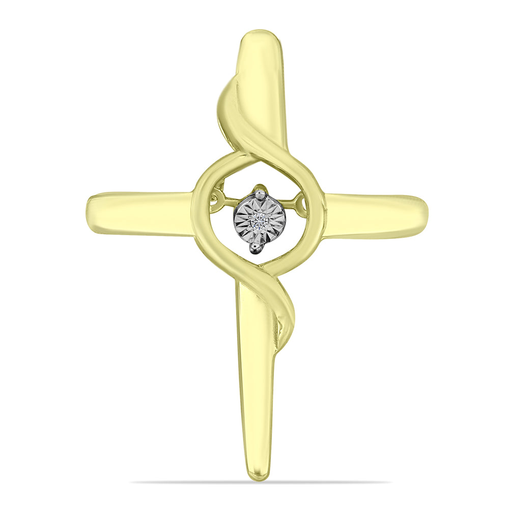 Cruz Pendente de Prata com Banho de Ouro com Diamante Branco  Contraste: Cabeca de Veado (800)