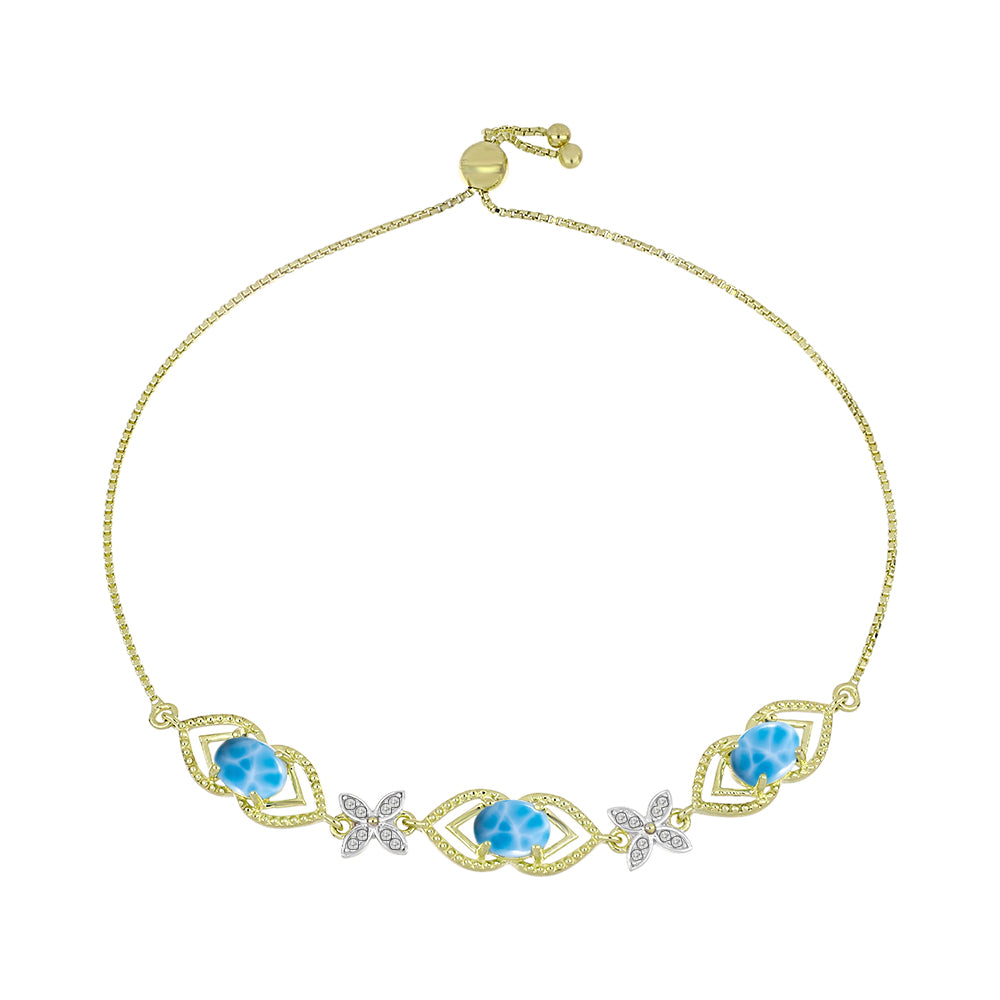 Pulseira de Prata com Banho de Ouro com Larimar e Topázio Branco  Contraste: Cabeca de Veado (800)