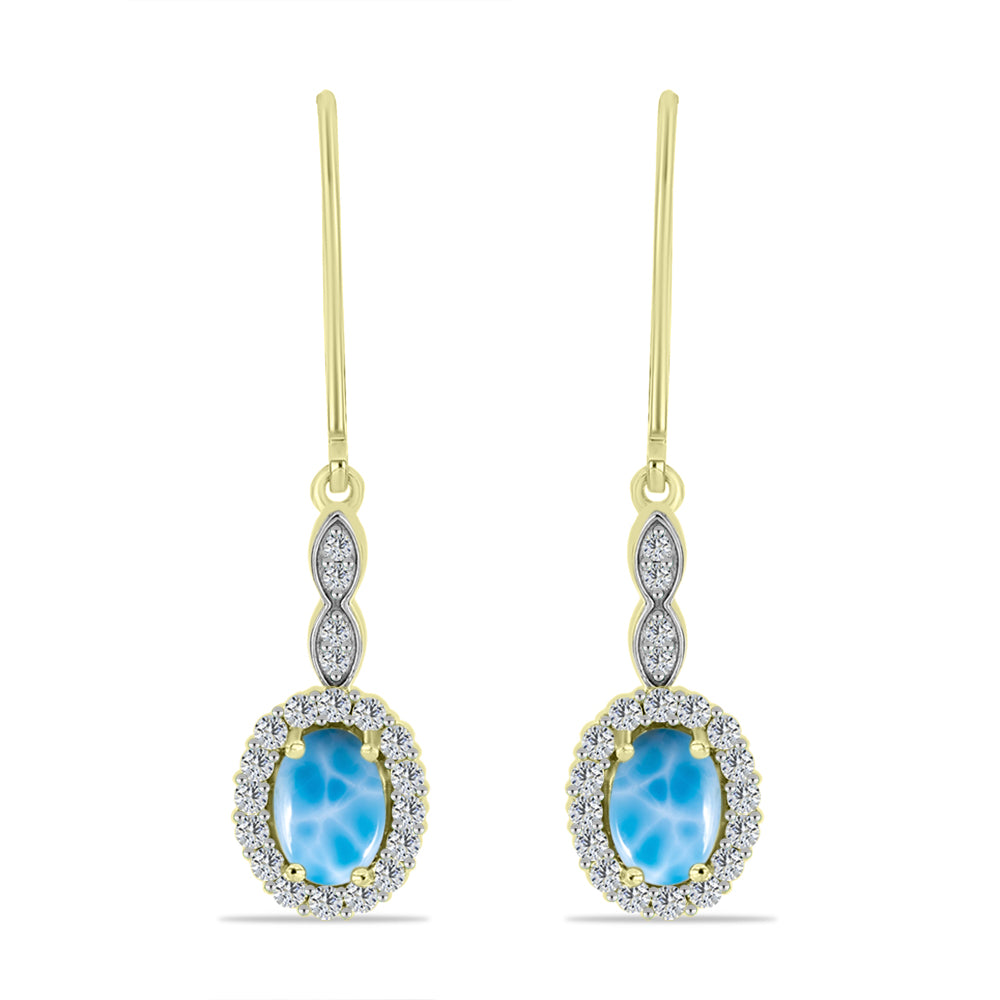 Brincos de Prata com Banho de Ouro com Larimar e Topázio Branco