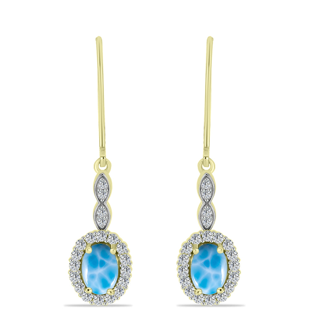 Brincos de Prata com Banho de Ouro com Larimar e Topázio Branco