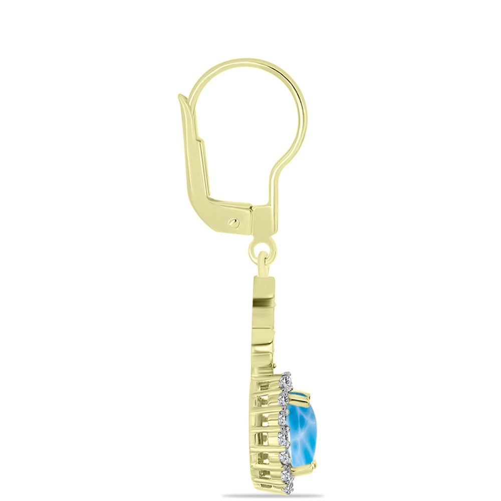 Brincos de Prata com Banho de Ouro com Larimar e Topázio Branco 4 