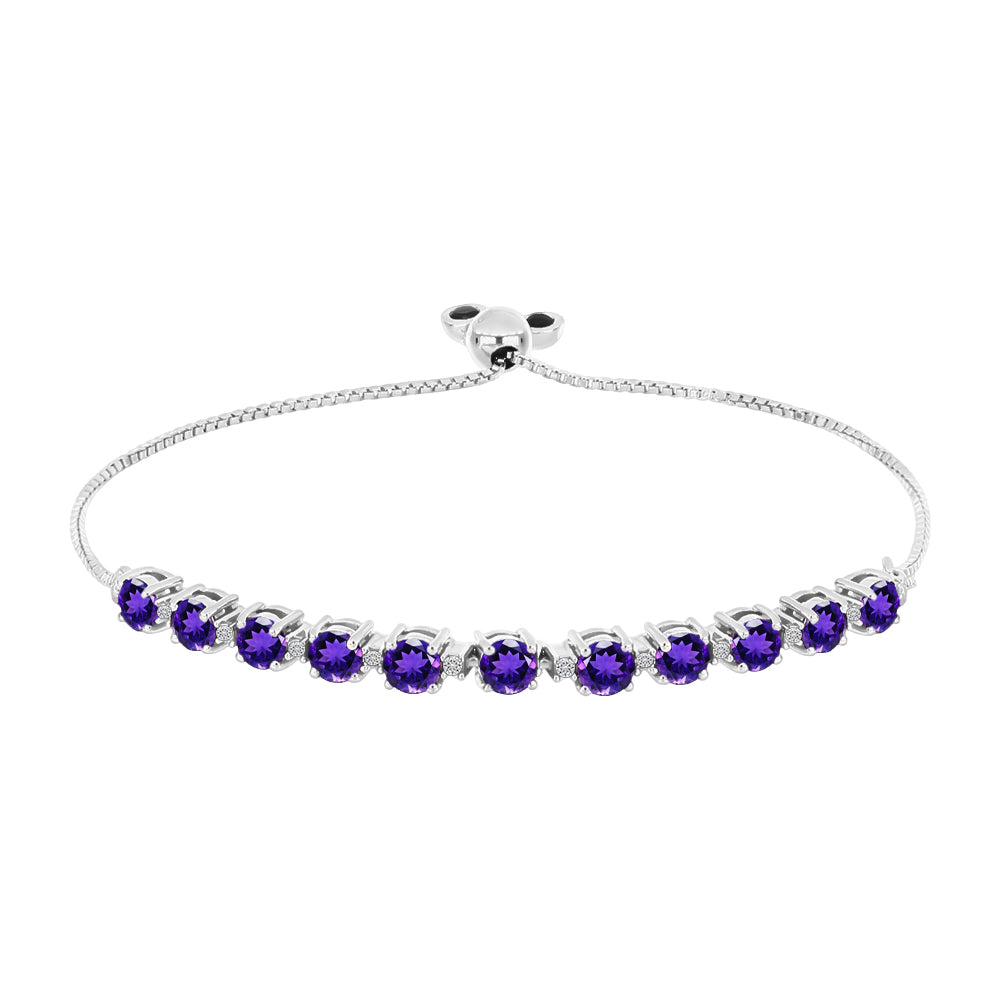 Pulseira de Prata com Ametista de Marrocos e Topázio Branco  Contraste: Cabeca de Veado (800)