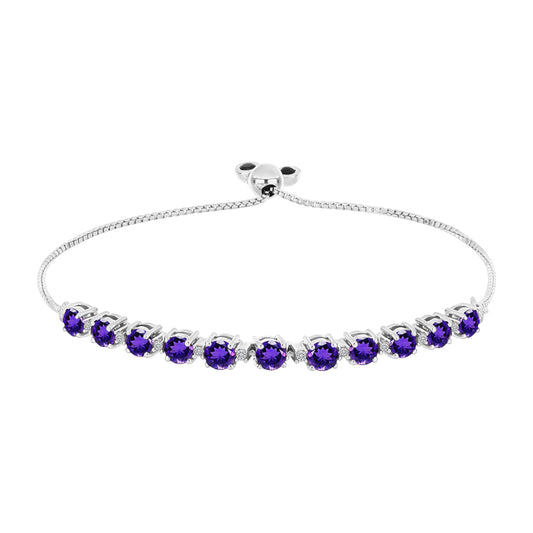 Pulseira de Prata com Ametista de Marrocos e Topázio Branco  Contraste: Cabeca de Veado (800)