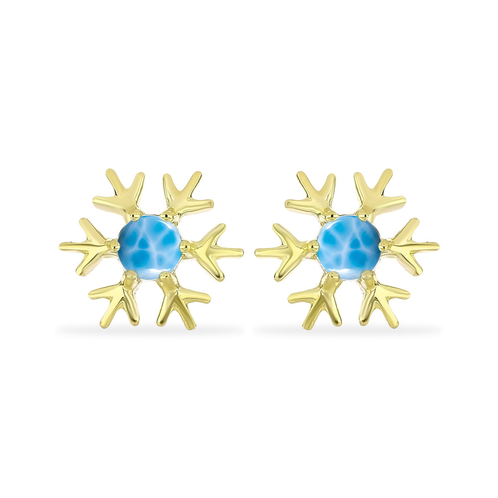 Brincos de Prata com Banho de Ouro com Larimar