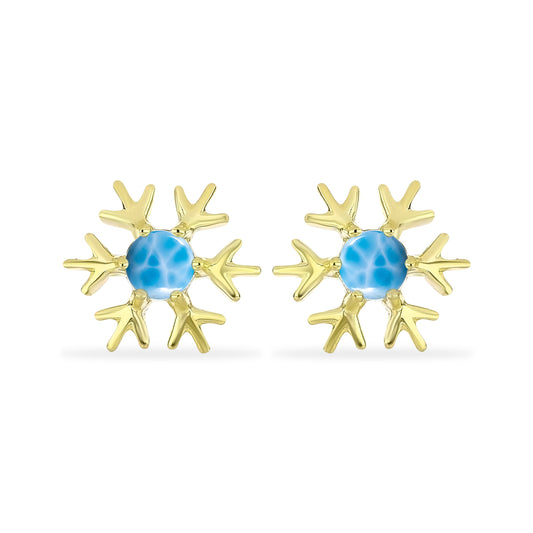 Brincos de Prata com Banho de Ouro com Larimar