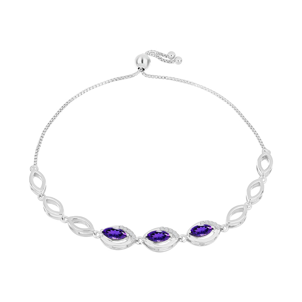 Pulseira de Prata com Ametista de Marrocos e Topázio Branco  Contraste: Cabeca de Veado (800) 1 