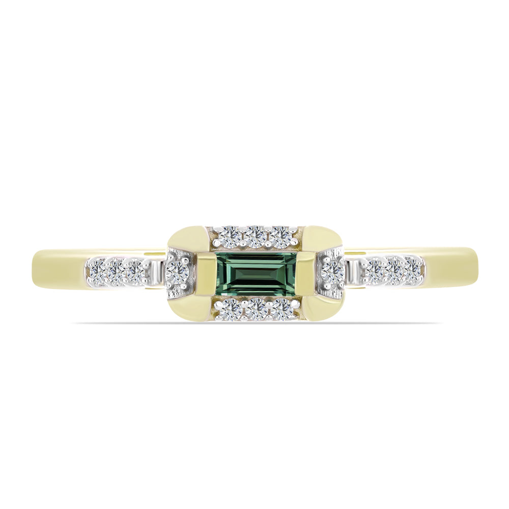 Anel de Prata com Banho de Ouro com Safira Verde e Topázio Branco