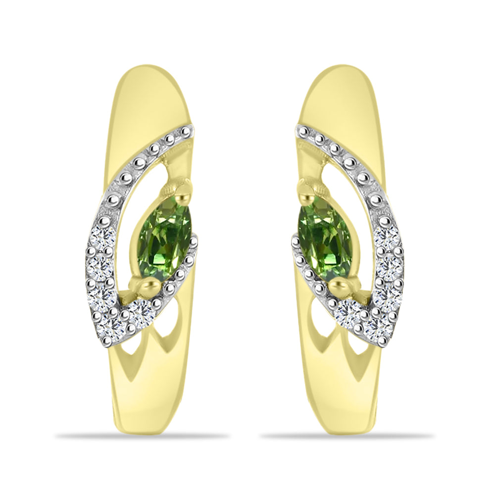 Brincos de Prata com Banho de Ouro com Safira Verde e Topázio Branco