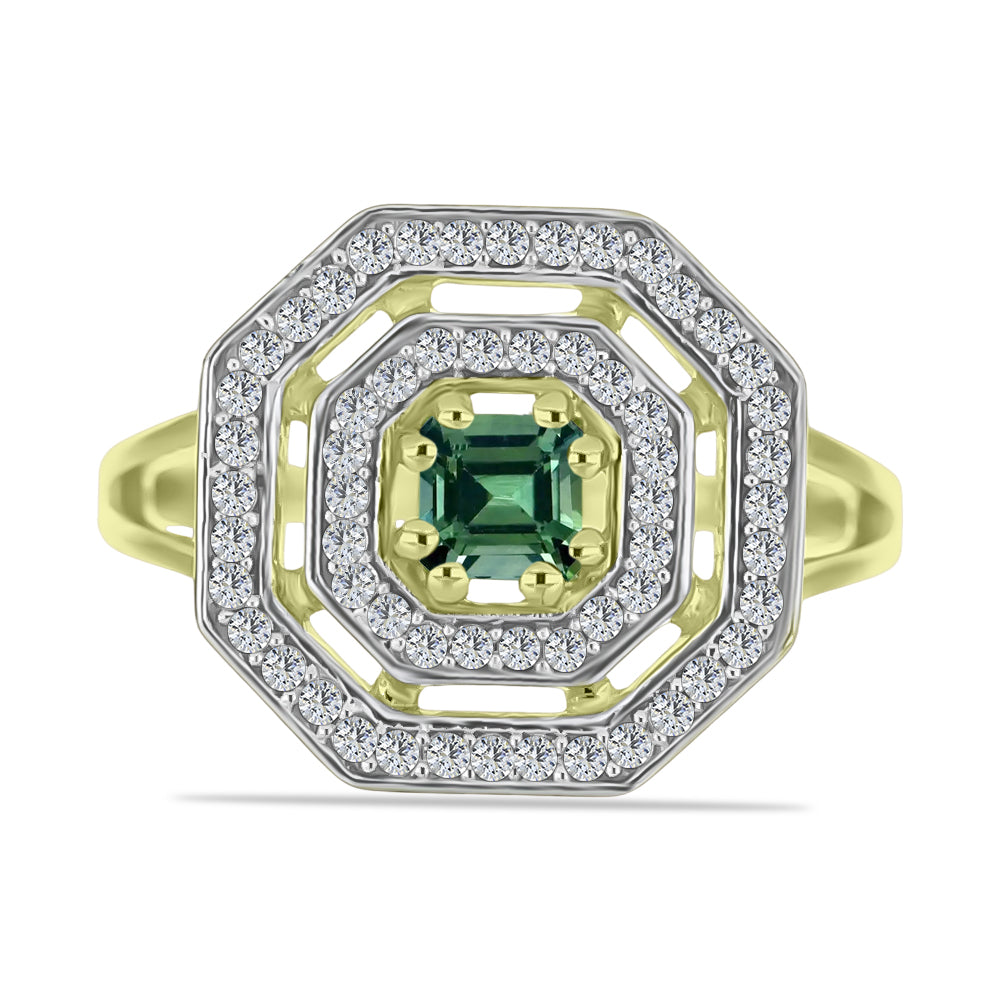 Anel de Prata com Banho de Ouro com Turmalina Verde e Topázio Branco
