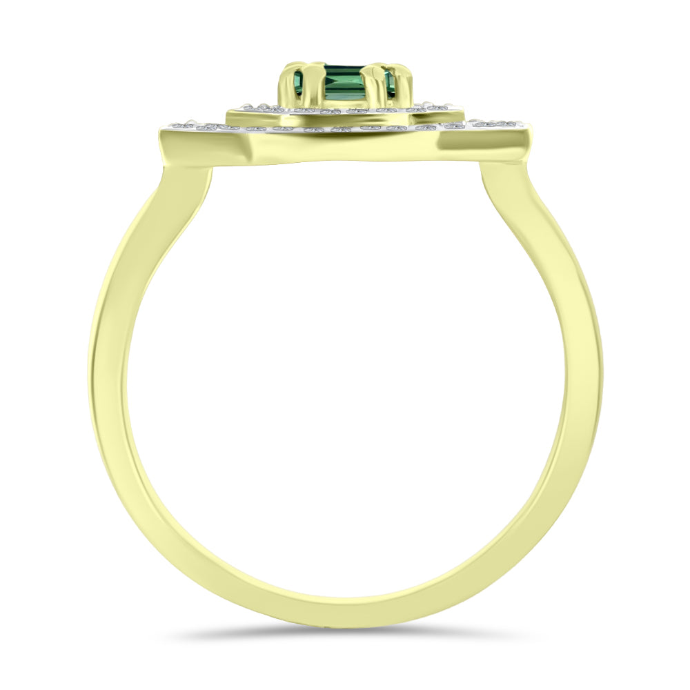 Anel de Prata com Banho de Ouro com Turmalina Verde e Topázio Branco