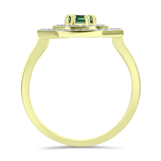 Anel de Prata com Banho de Ouro com Turmalina Verde e Topázio Branco
