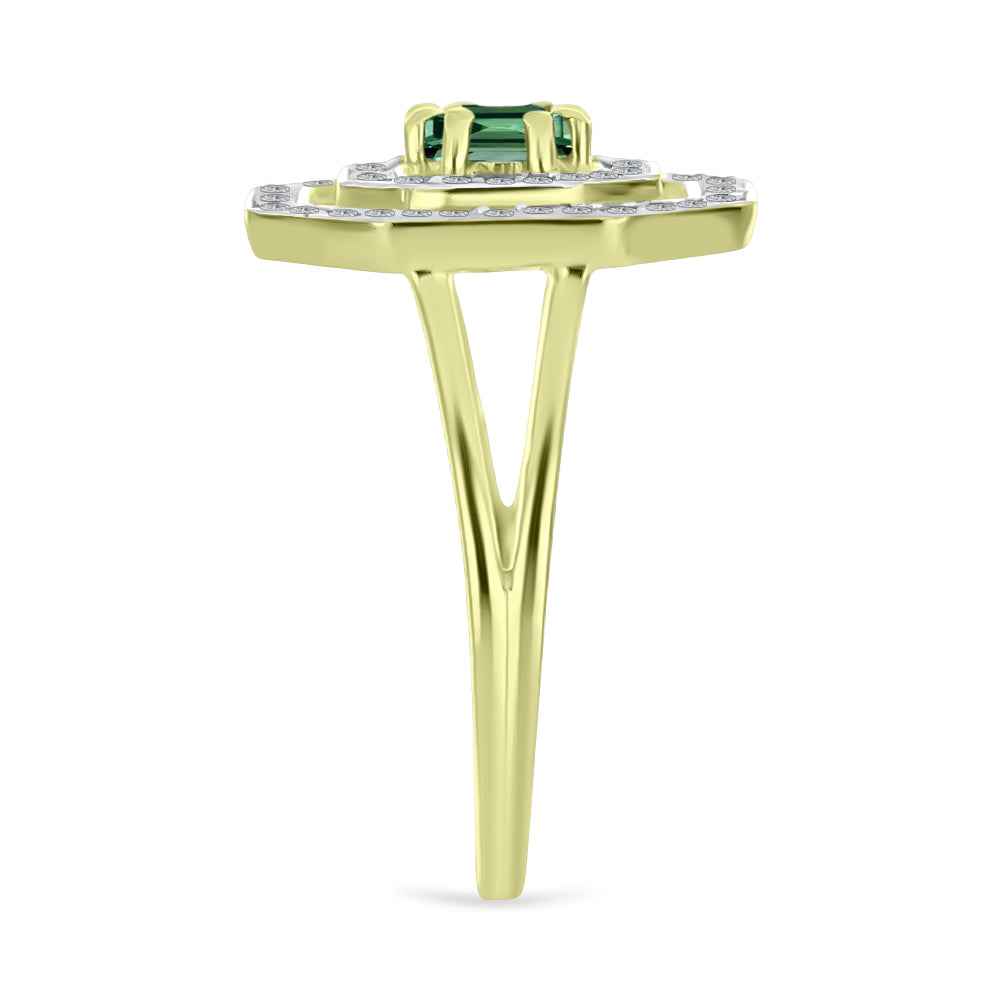 Anel de Prata com Banho de Ouro com Turmalina Verde e Topázio Branco 4 