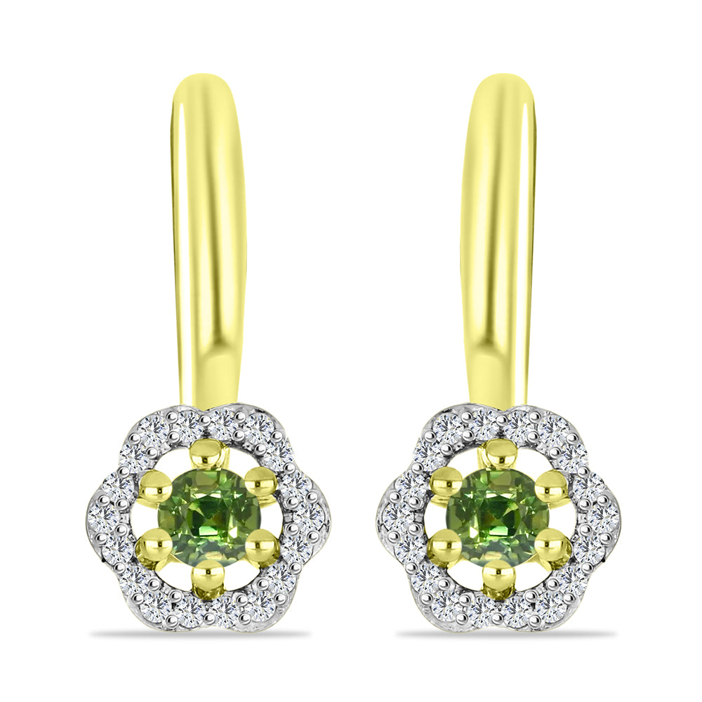 Brincos de Prata com Banho de Ouro com Safira Verde e Topázio Branco