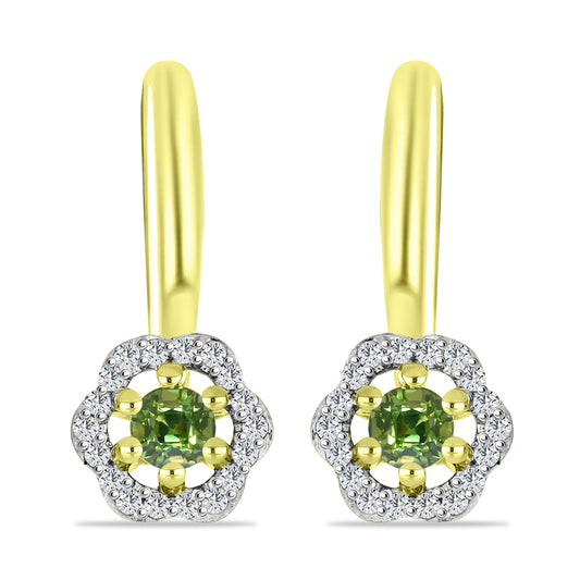 Brincos de Prata com Banho de Ouro com Safira Verde e Topázio Branco