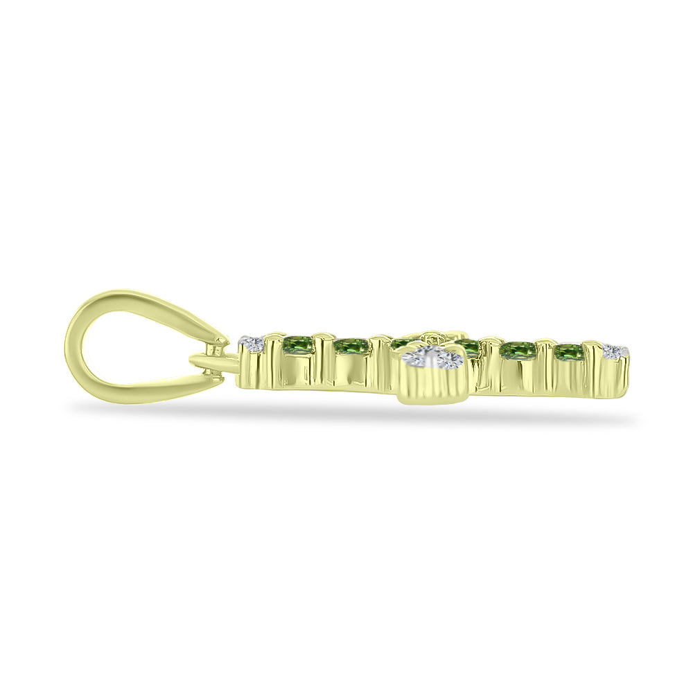 Cruz Pendente de Prata com Banho de Ouro com Safira Verde e Topázio Branco 2 