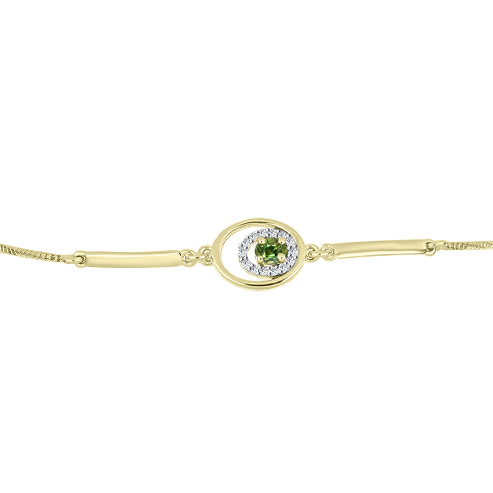 Pulseira de Prata com Banho de Ouro com Safira Verde e Topázio Branco  Contraste: Cabeca de Veado (800)