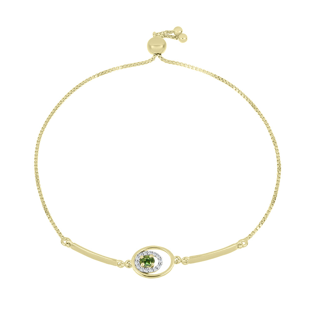 Pulseira de Prata com Banho de Ouro com Safira Verde e Topázio Branco  Contraste: Cabeca de Veado (800)