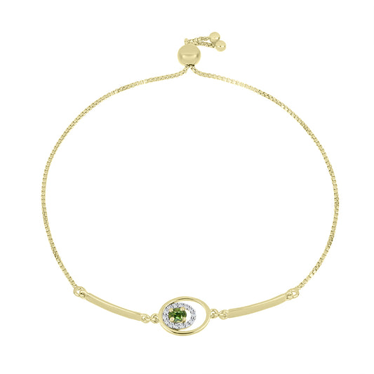 Pulseira de Prata com Banho de Ouro com Safira Verde e Topázio Branco  Contraste: Cabeca de Veado (800)