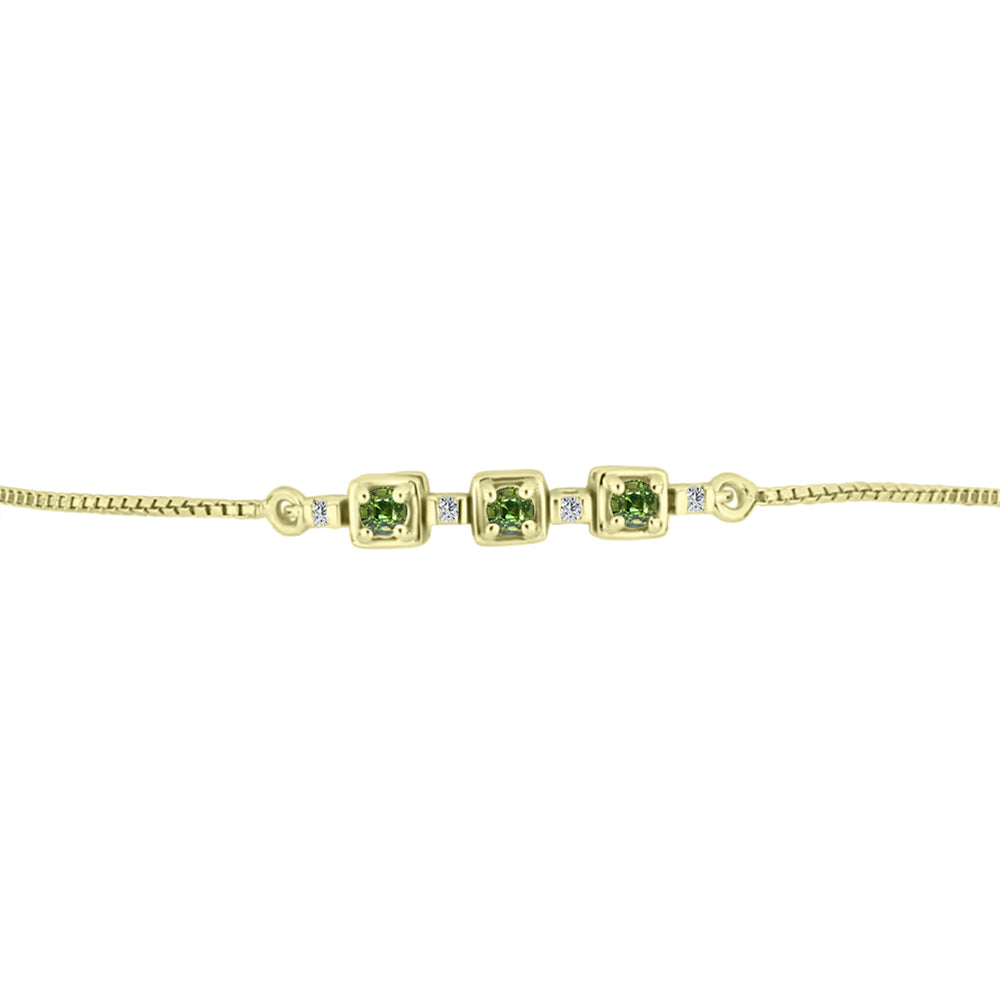 Pulseira de Prata com Banho de Ouro com Safira Verde e Topázio Branco  Contraste: Cabeca de Veado (800) 2 