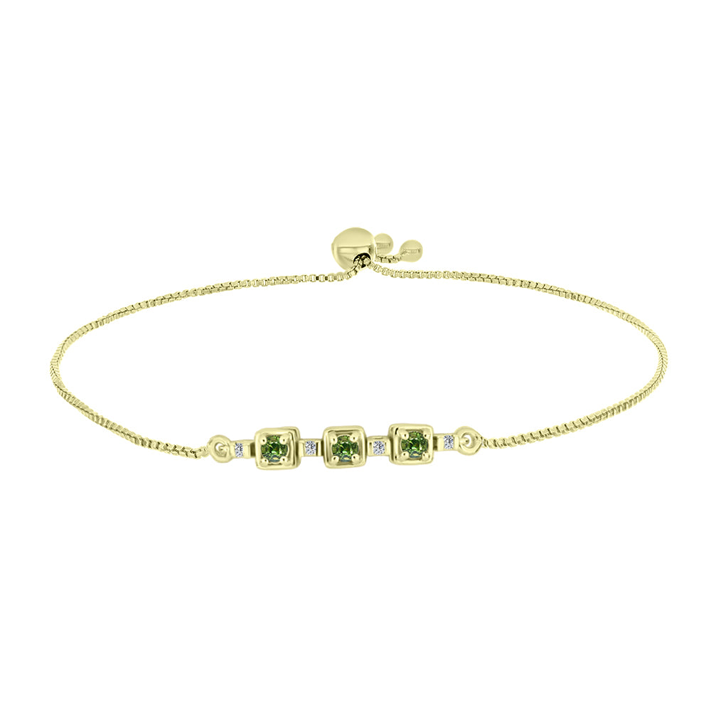 Pulseira de Prata com Banho de Ouro com Safira Verde e Topázio Branco  Contraste: Cabeca de Veado (800) 1 