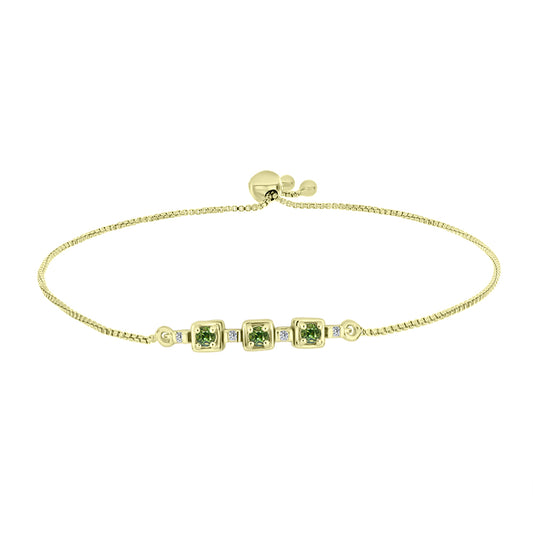 Pulseira de Prata com Banho de Ouro com Safira Verde e Topázio Branco  Contraste: Cabeca de Veado (800)