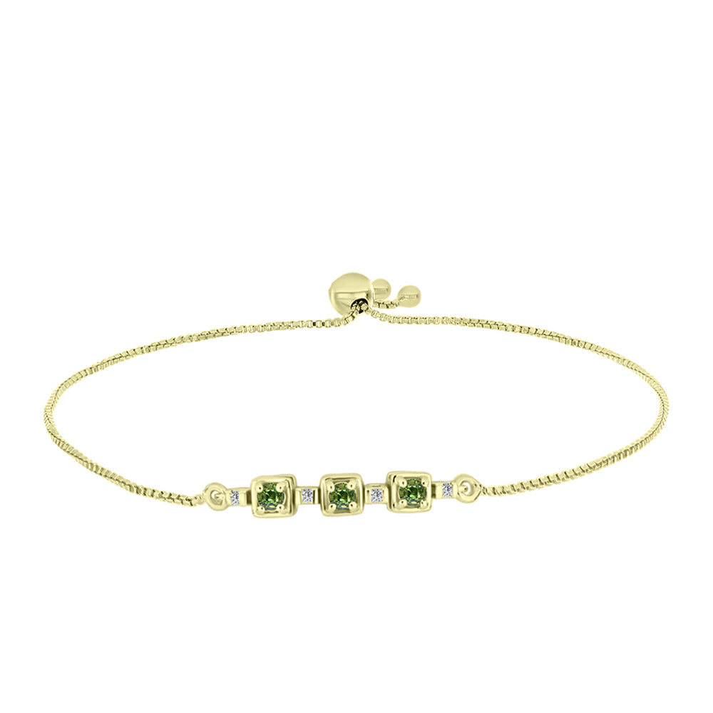 Pulseira de Prata com Banho de Ouro com Safira Verde e Topázio Branco  Contraste: Cabeca de Veado (800)