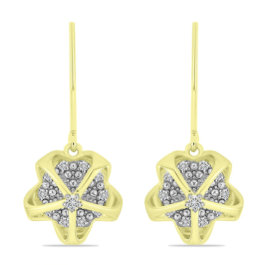 Brincos de Prata com Banho de Ouro com Diamante Branco