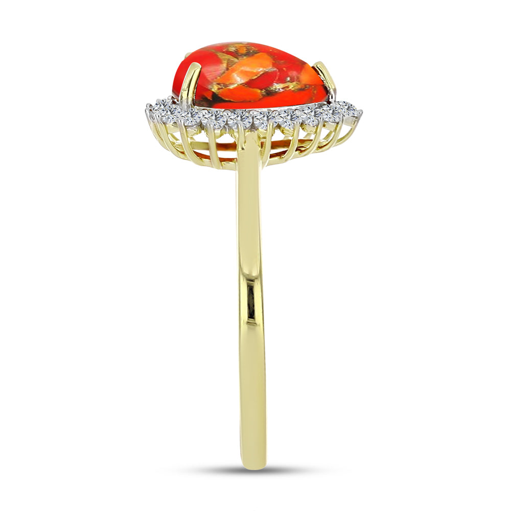 Anel de Prata com Banho de Ouro com Turquesa de Mohave e Topázio Branco