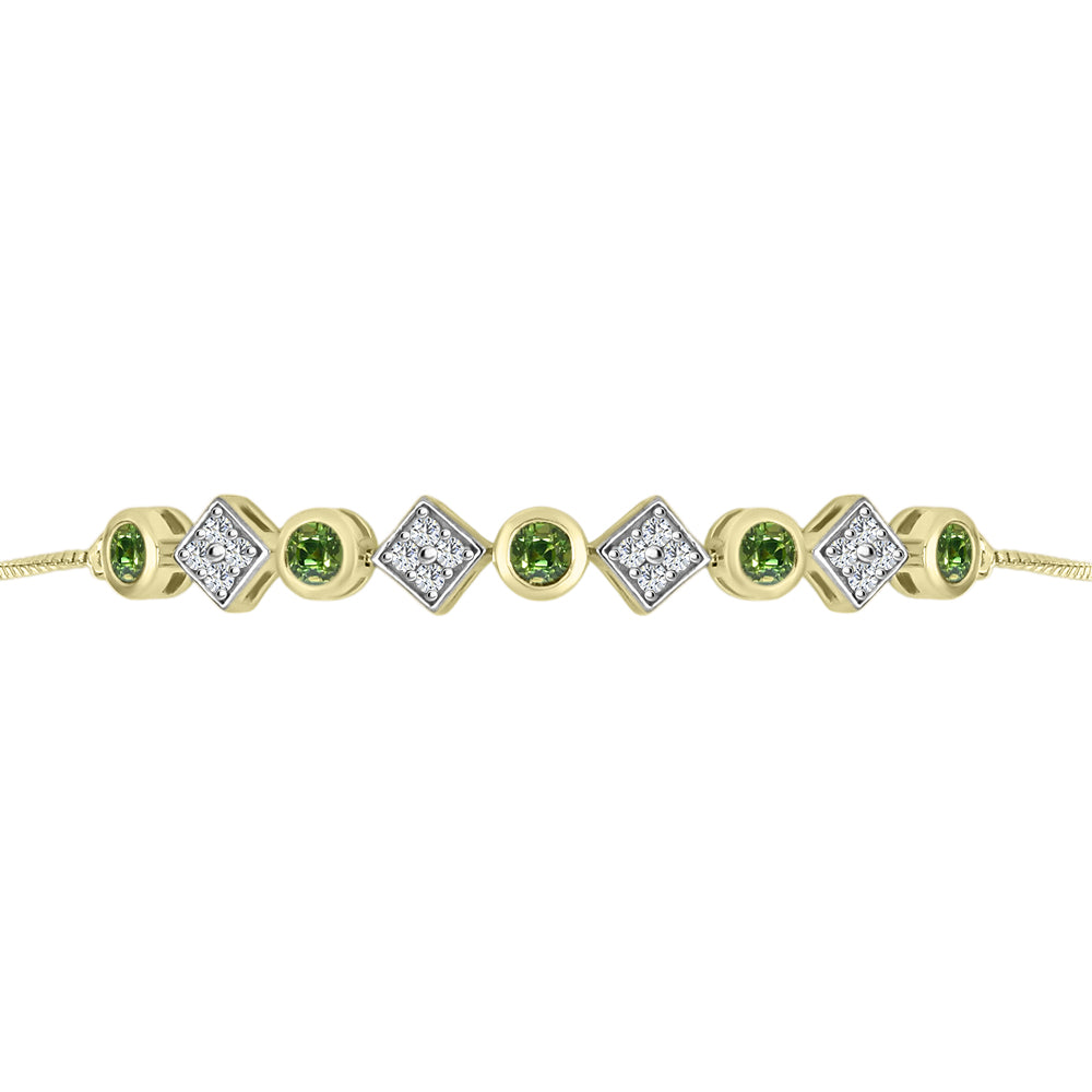 Pulseira de Prata com Banho de Ouro com Safira Verde e Topázio Branco  Contraste: Cabeca de Veado (800) 2 