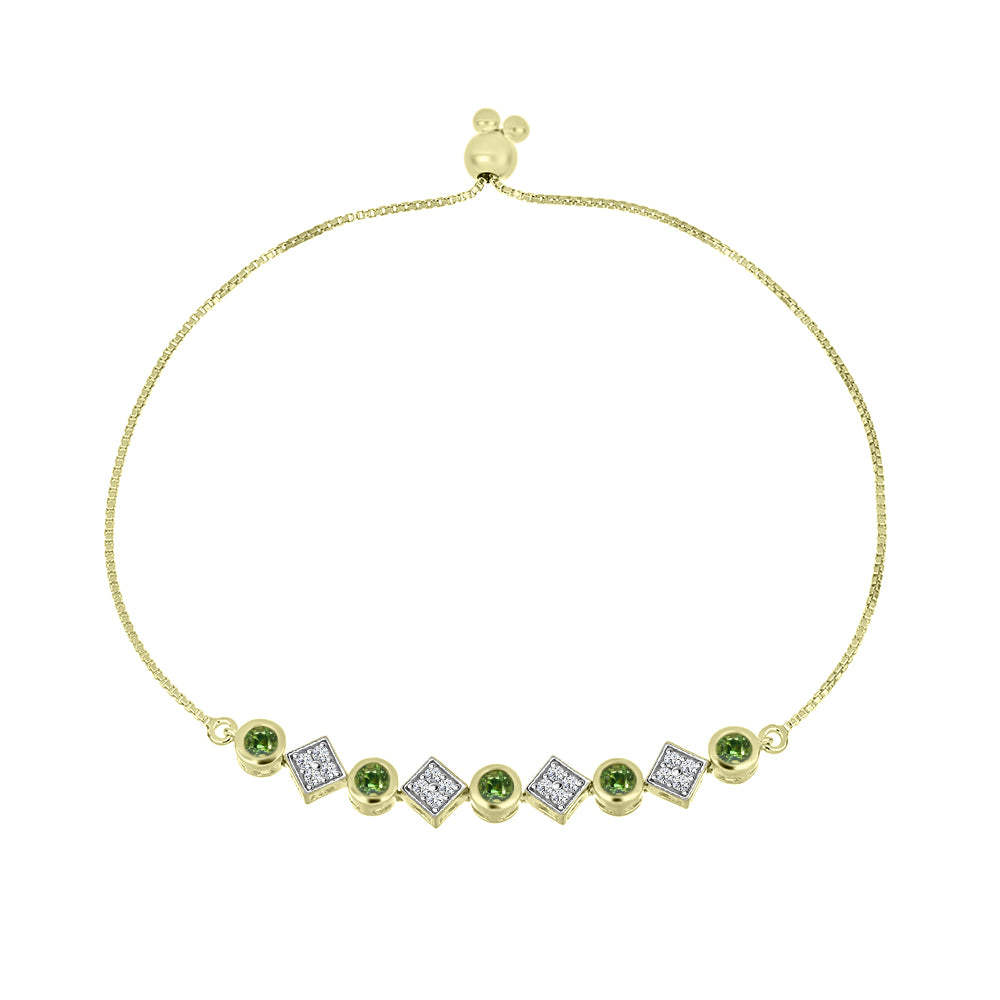 Pulseira de Prata com Banho de Ouro com Safira Verde e Topázio Branco  Contraste: Cabeca de Veado (800)