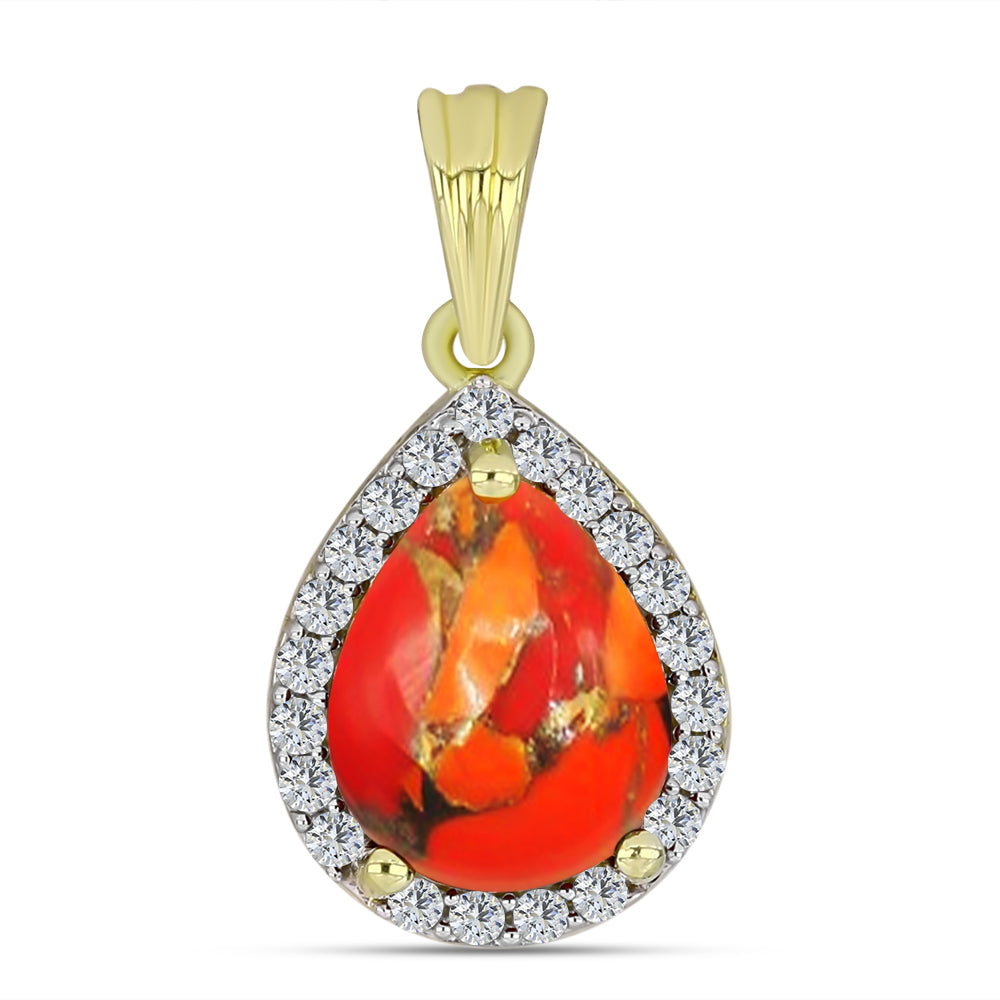 Pendente de Prata com Banho de Ouro com Turquesa de Mohave e Topázio Branco 1 