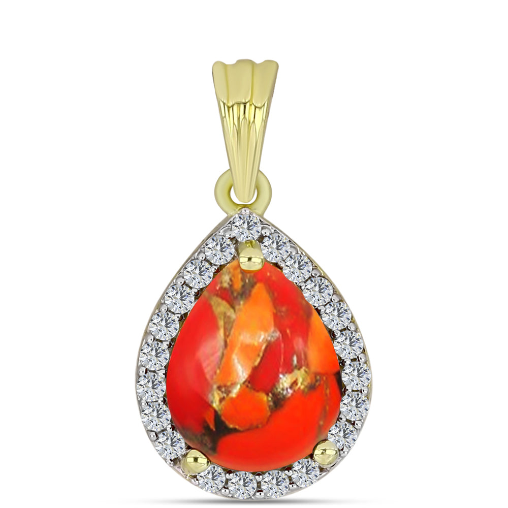 Pendente de Prata com Banho de Ouro com Turquesa de Mohave e Topázio Branco 3 