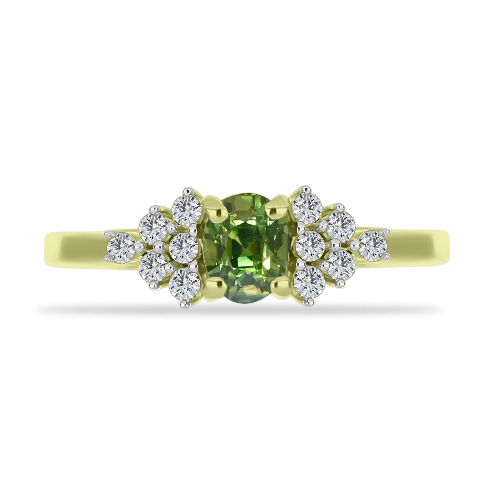 Anel de Prata com Banho de Ouro com Safira Verde e Topázio Branco
