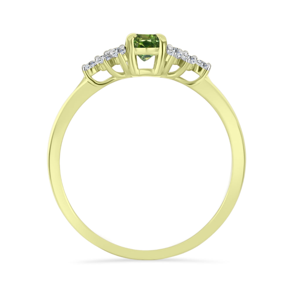 Anel de Prata com Banho de Ouro com Safira Verde e Topázio Branco