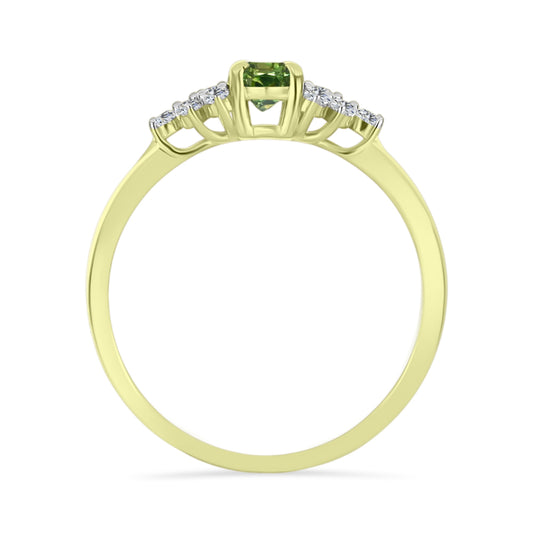 Anel de Prata com Banho de Ouro com Safira Verde e Topázio Branco