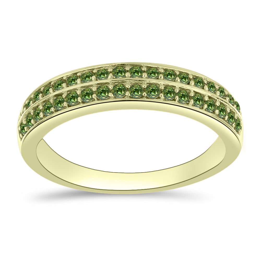 Anel de Prata com Banho de Ouro com Safira Verde