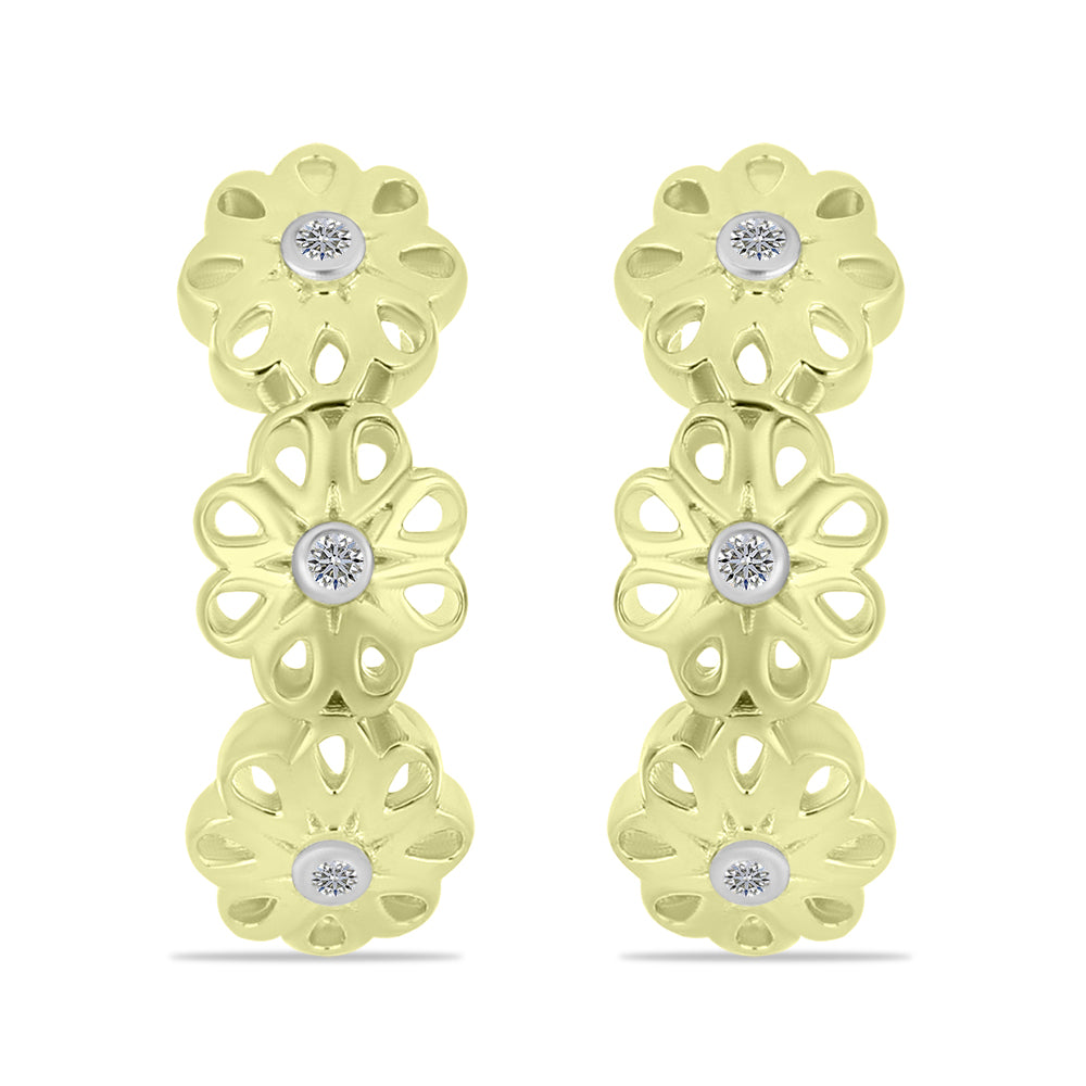 Brincos de Prata com Banho de Ouro com Diamante Branco 1 