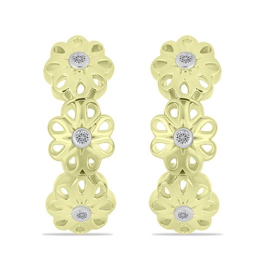 Brincos de Prata com Banho de Ouro com Diamante Branco