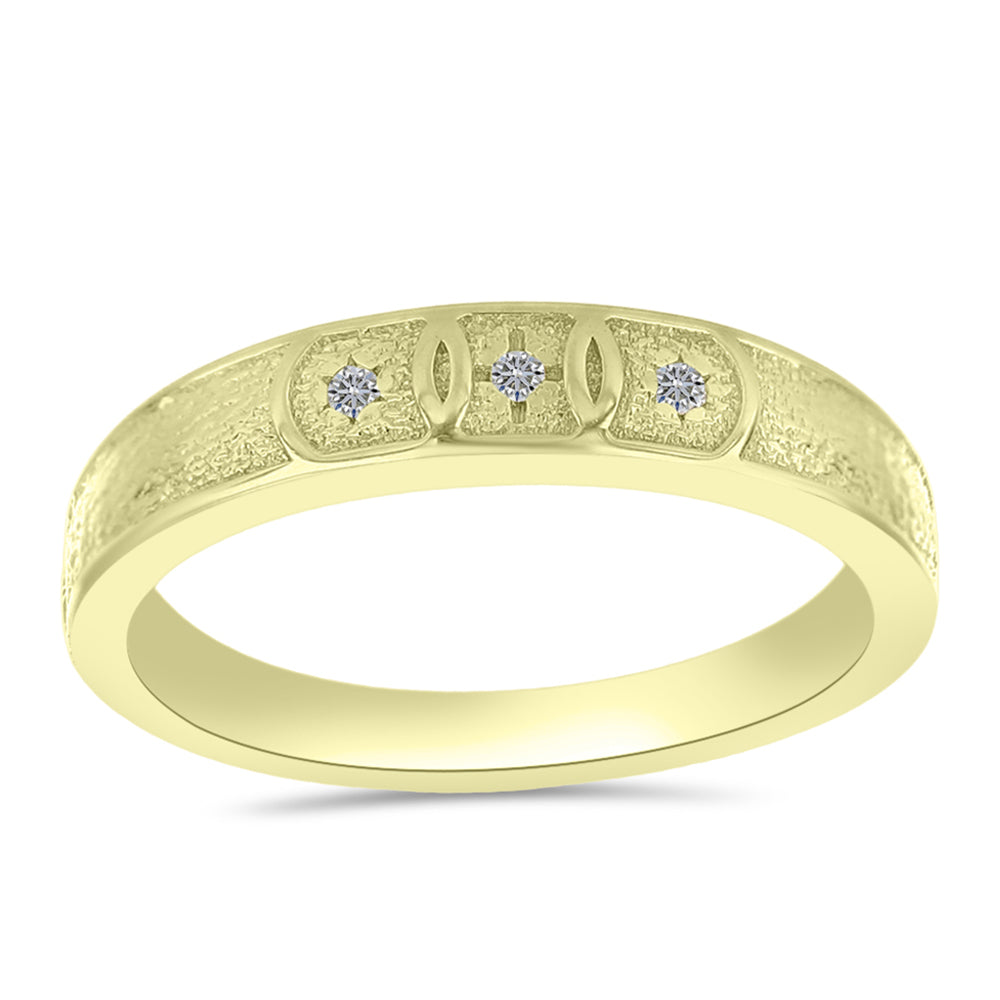 Anel de Prata com Banho de Ouro com Diamante Branco