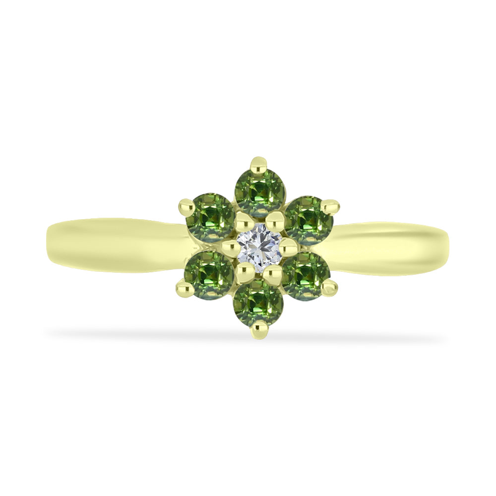 Anel de Prata com Banho de Ouro com Safira Verde e Topázio Branco 1 