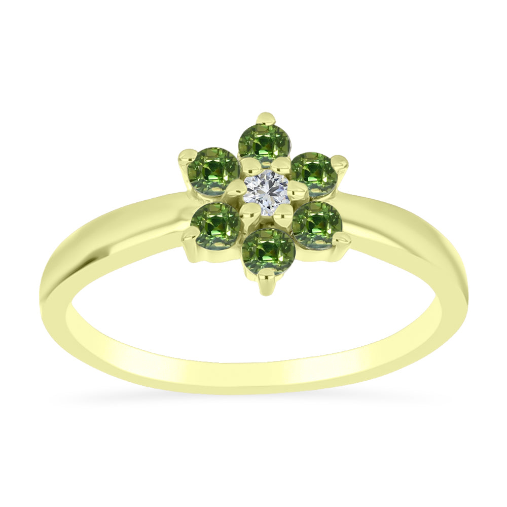 Anel de Prata com Banho de Ouro com Safira Verde e Topázio Branco 3 