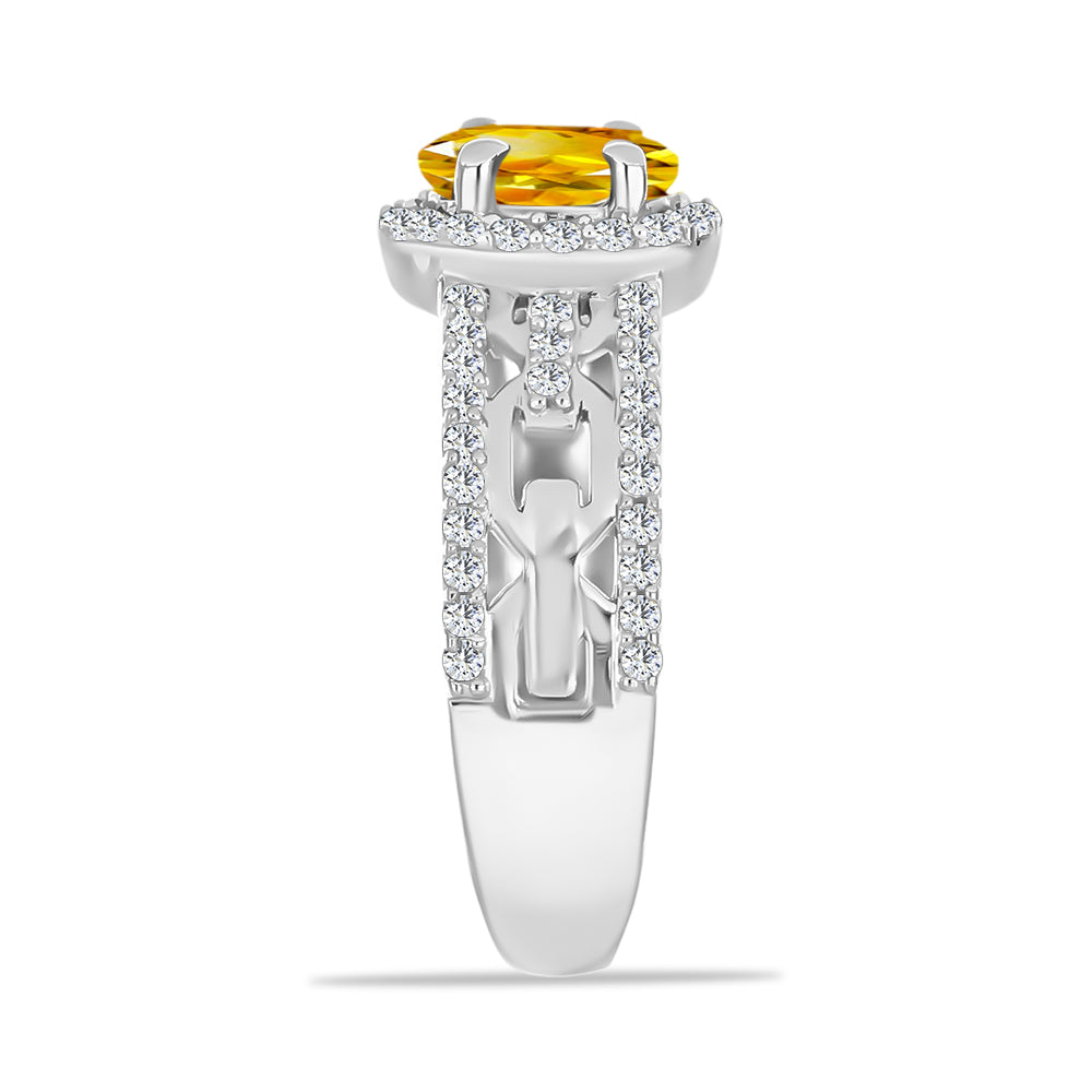 Anel de Prata com Citrino Dourado do Rio Grande e Topázio Branco  Contraste: Cabeca de Veado (800)
