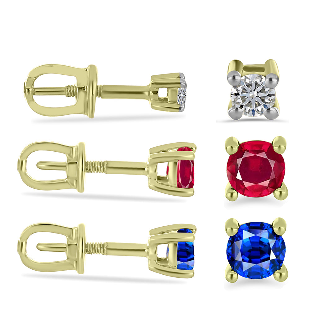 Conjunto de Prata com Banho de Ouro com Diamante Branco e Rubi de Madagáscar ( Brincos )