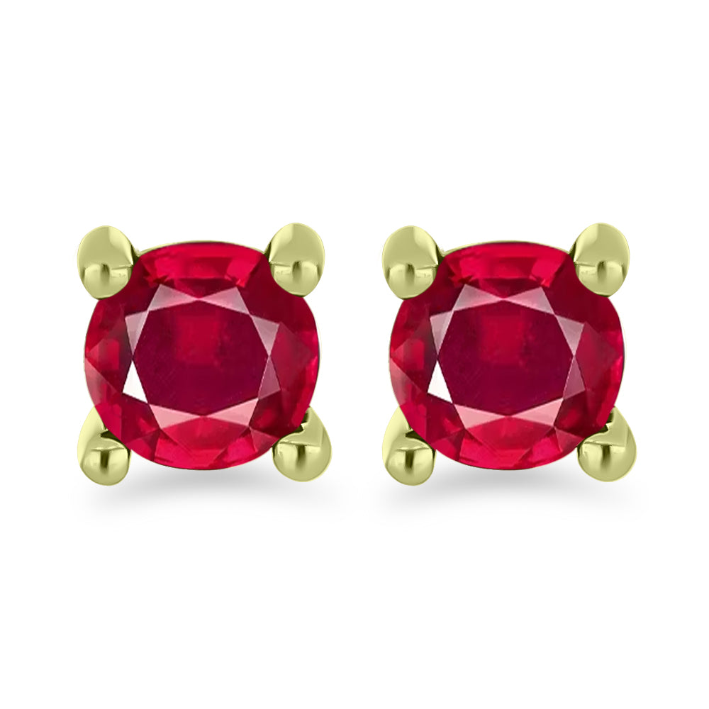 Conjunto de Prata com Banho de Ouro com Diamante Branco e Rubi de Madagáscar ( Brincos )