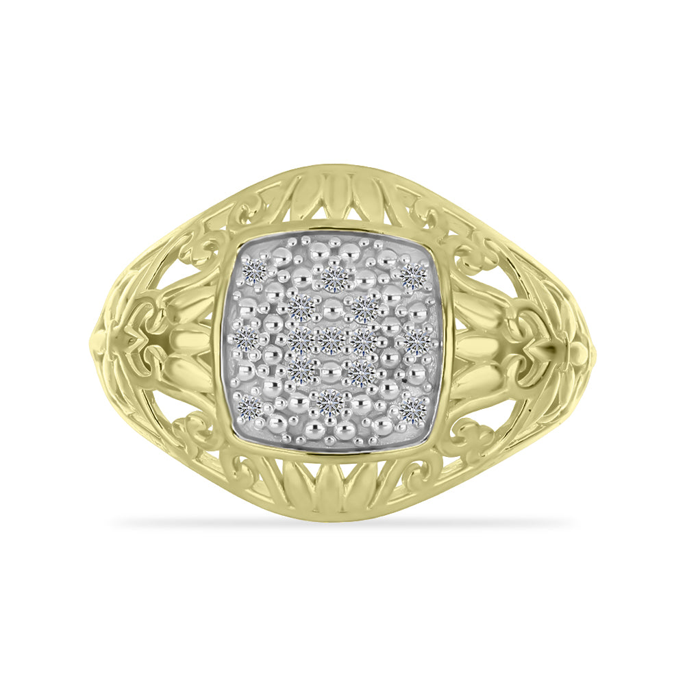 Anel de Prata com Banho de Ouro com Diamante Branco  Contraste: Cabeca de Veado (800)