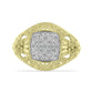 Anel de Prata com Banho de Ouro com Diamante Branco  Contraste: Cabeca de Veado (800)