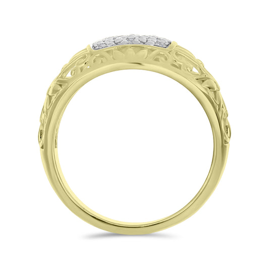 Anel de Prata com Banho de Ouro com Diamante Branco  Contraste: Cabeca de Veado (800)